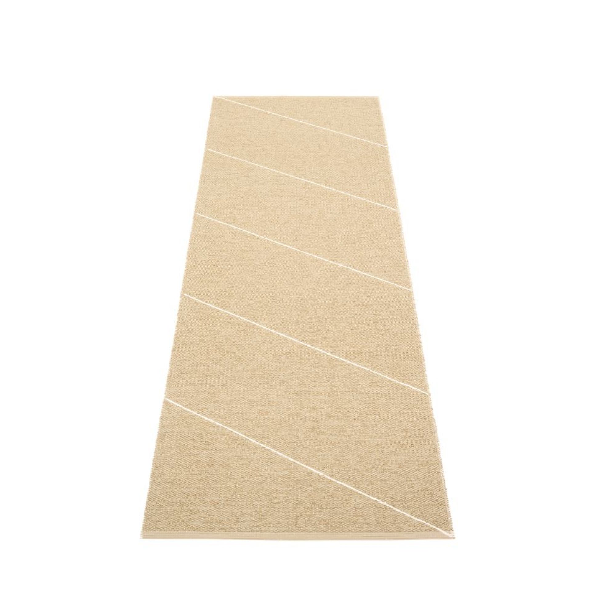 Beiger Pappelina Kunststoffteppich Randy mit weißen Streifen, 70x225 cm, für drinnen und draußen.